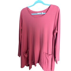 Logo Lori Goldstein Pink Tunic Top 1X Long Sleeve Asymmetrical Hem Pocket